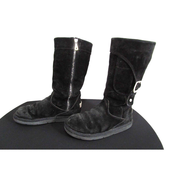 UGG Australia 5132 Cargo III Black Suede Sheepskin Lined Tall Boot Women Sz 6 - Picture 3 of 12